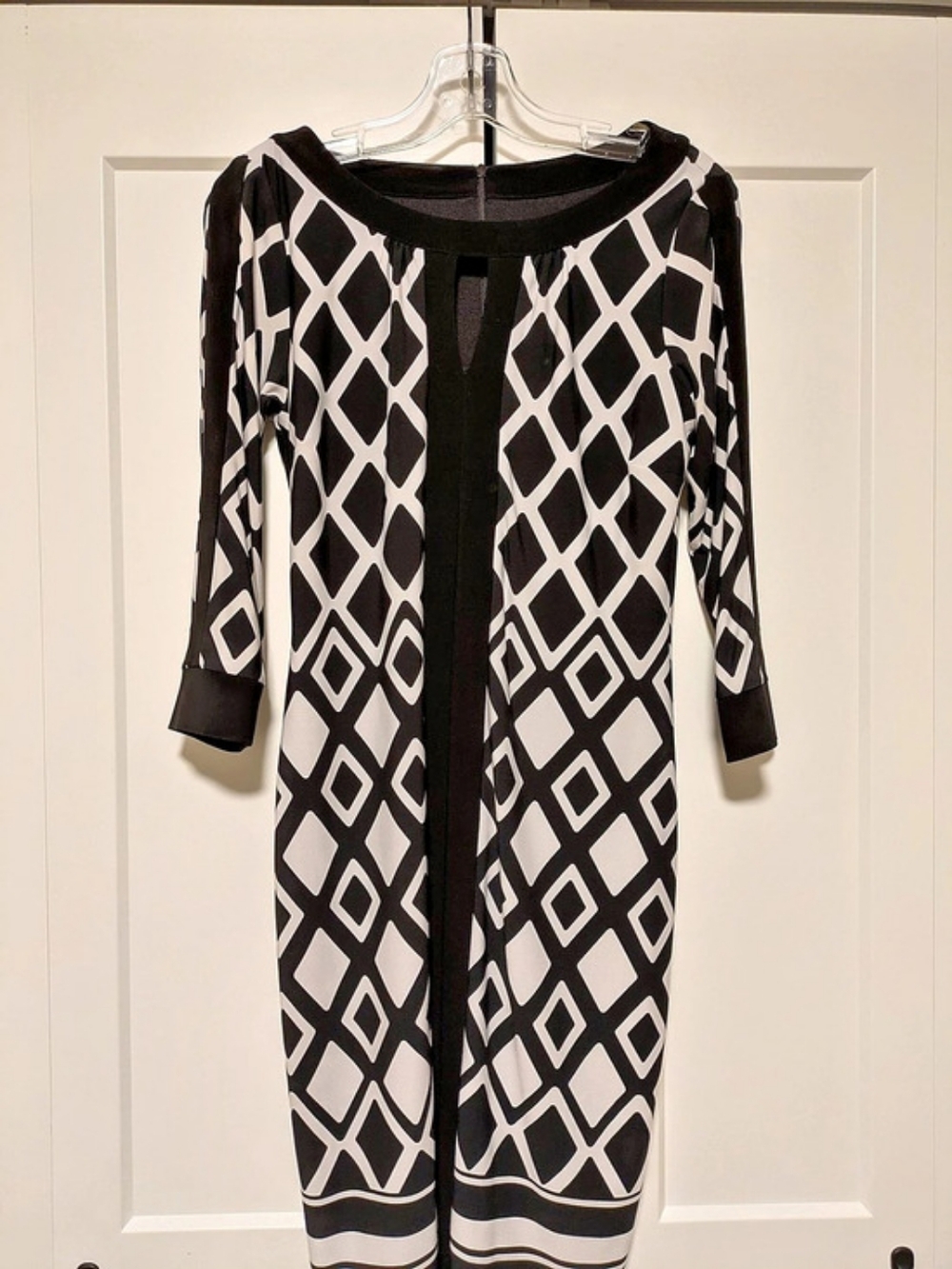 Joseph Ribkoff Geometric Midi Dress in Black & White Size Medium